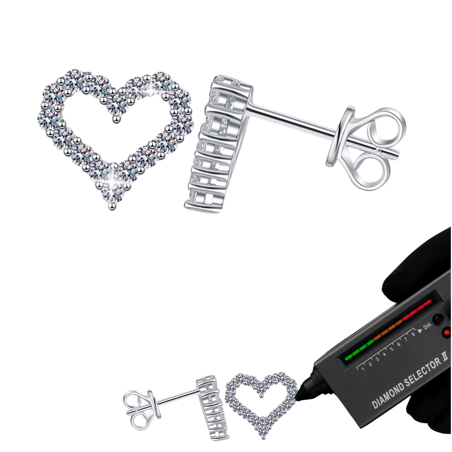 Heart Design 925 Sterling Silver Round Cut Moissanite Stud Earrings 0.48ct/0.96ct