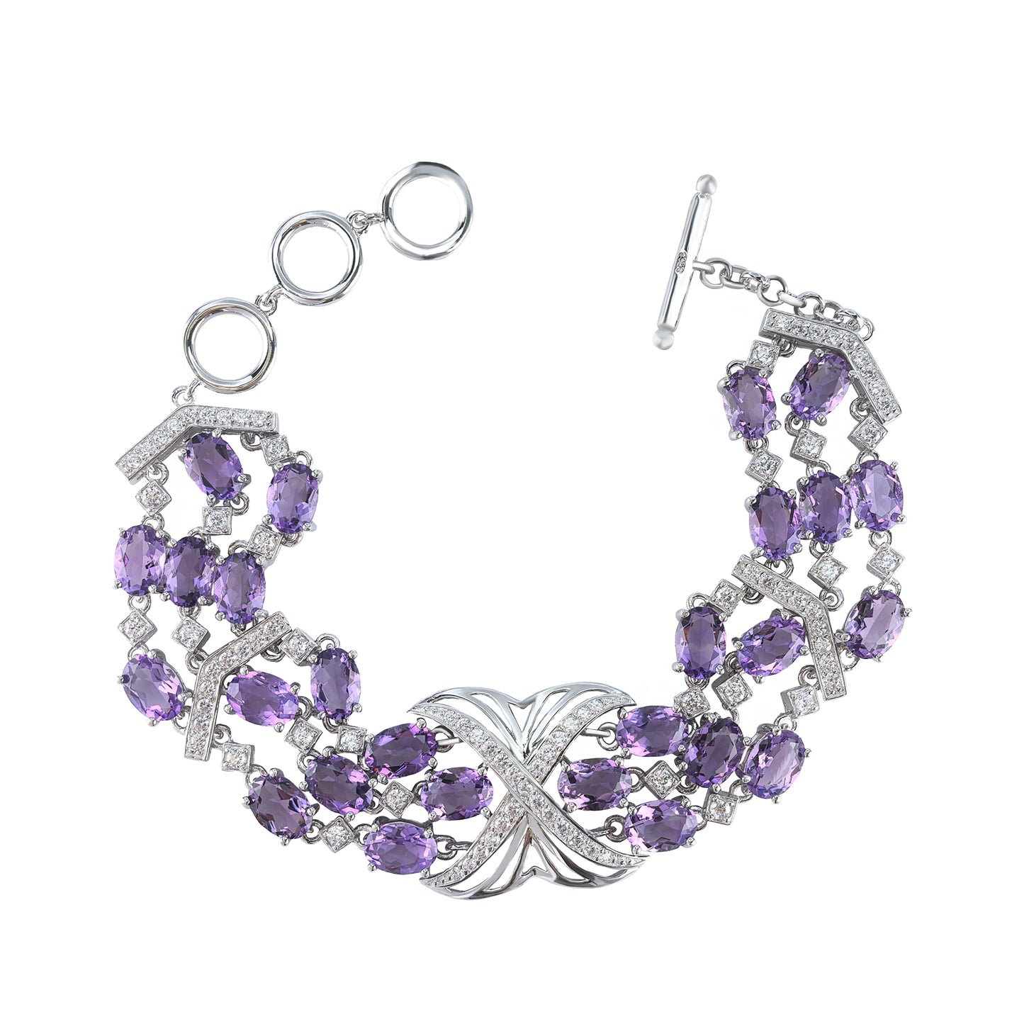 Luxurious Rhodium Plated Silver 925 Jewelry Natural Amethyst Bracelet
