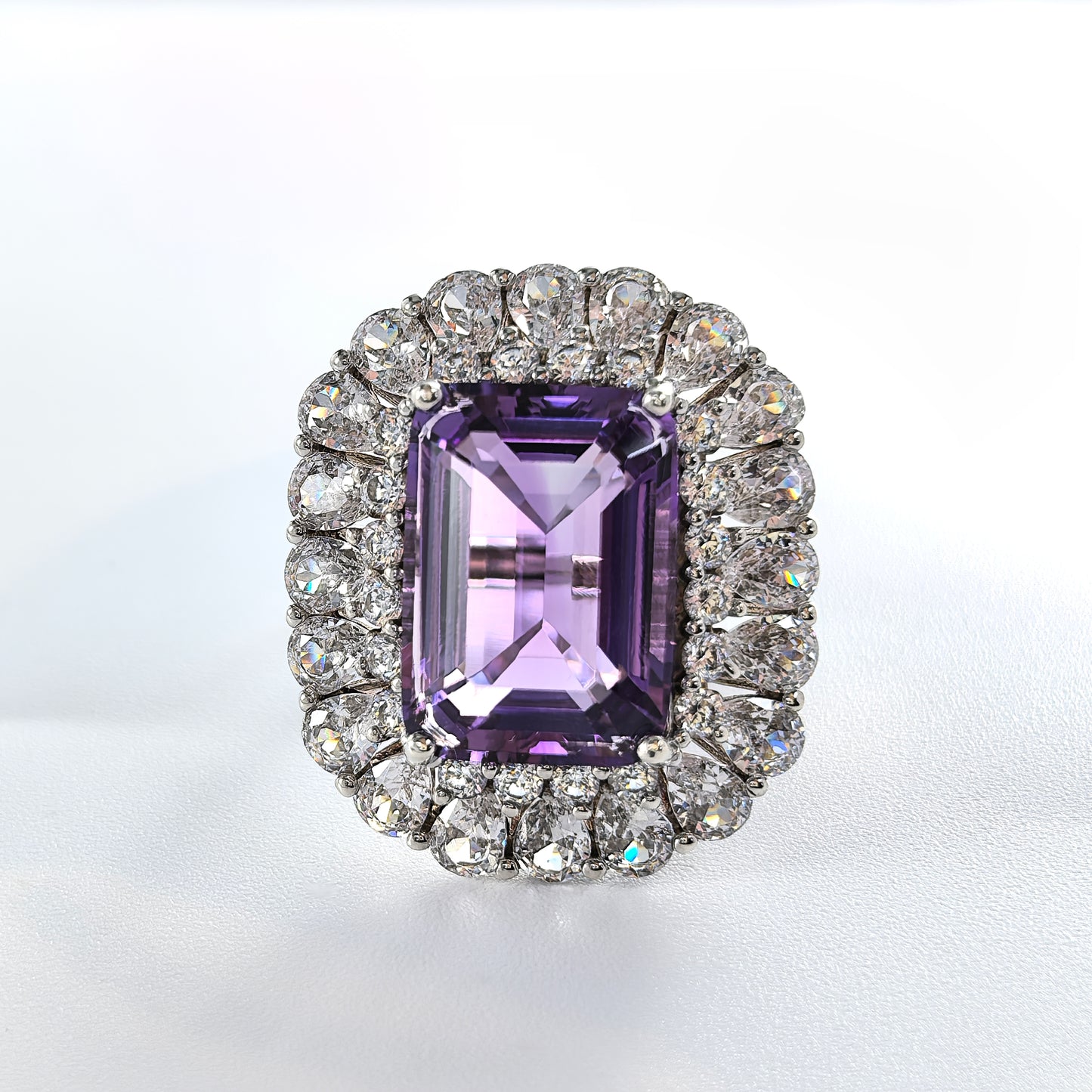 Elegant Rhodium Plated 925 Silver Jewelry Natural Amethyst Ring