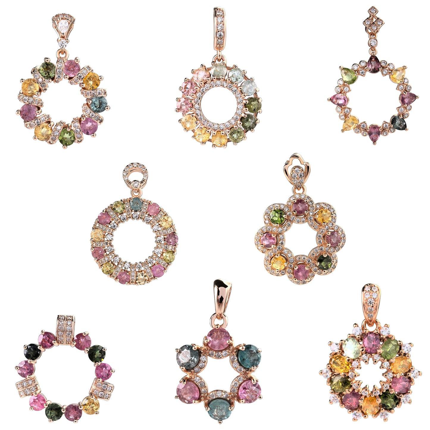925 Silver Dazzling Rose Gold Plated Fine Pendants Natural Tourmaline round Charm Pendants