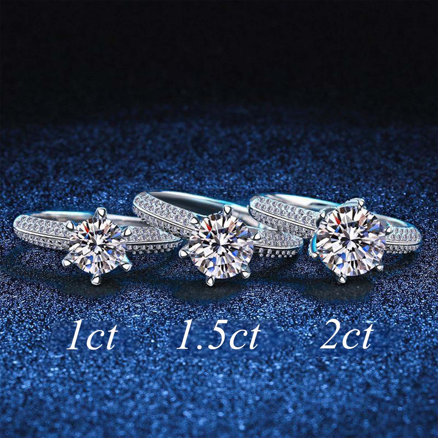 925 Sterling Silver Rhodium Plated 1ct/2ct/3ct Round Cut Moissanite Proposal Ring