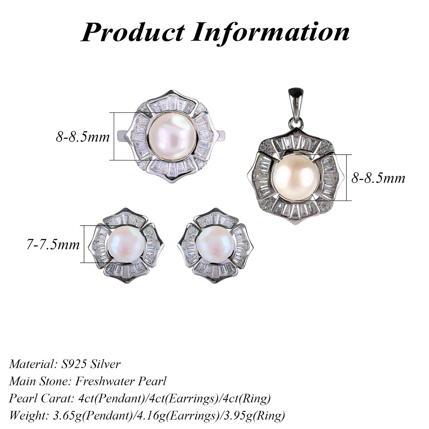 Delicate Rhodium Plated 925 Sterling Silver Freshwater Pearl Jewelry Set