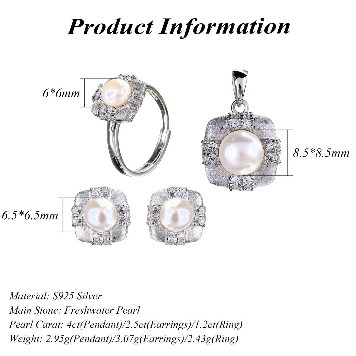 925 Sterling Silver Freshwater Pearl Jewelry Set Sparkling Rhodium Plated