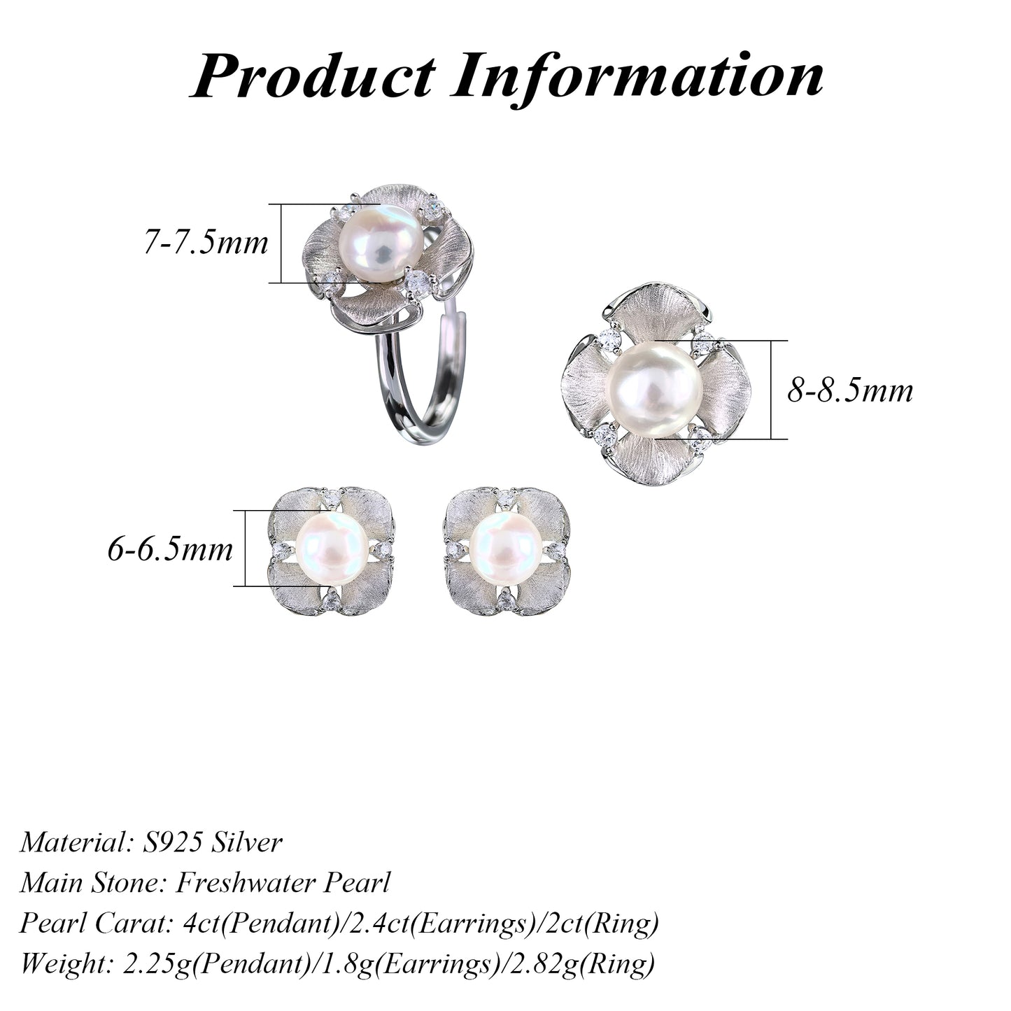 925 Sterling Silver Freshwater Pearl Set Dazzling Rhodium Plated