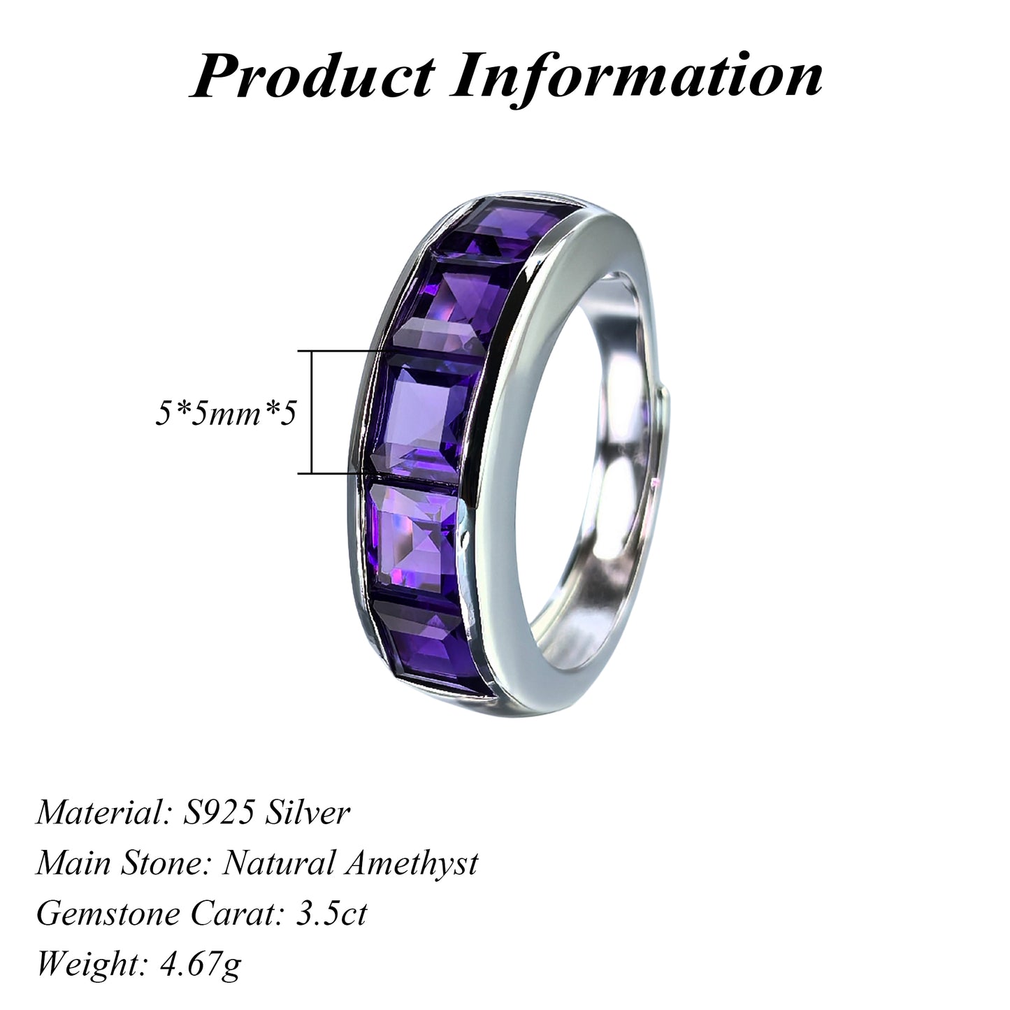 Graceful Rhodium Plated 925 Silver Jewelry Natural Amethyst Ring