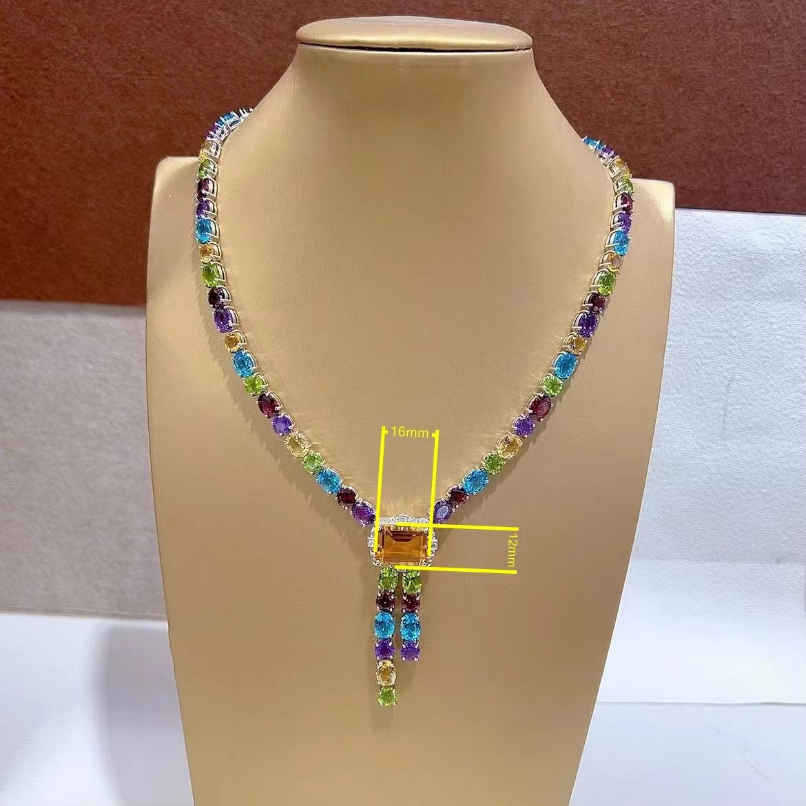 Luxurious Rhodium Plated Silver 925 Jewelry Multiple Natural Gemstone Necklace