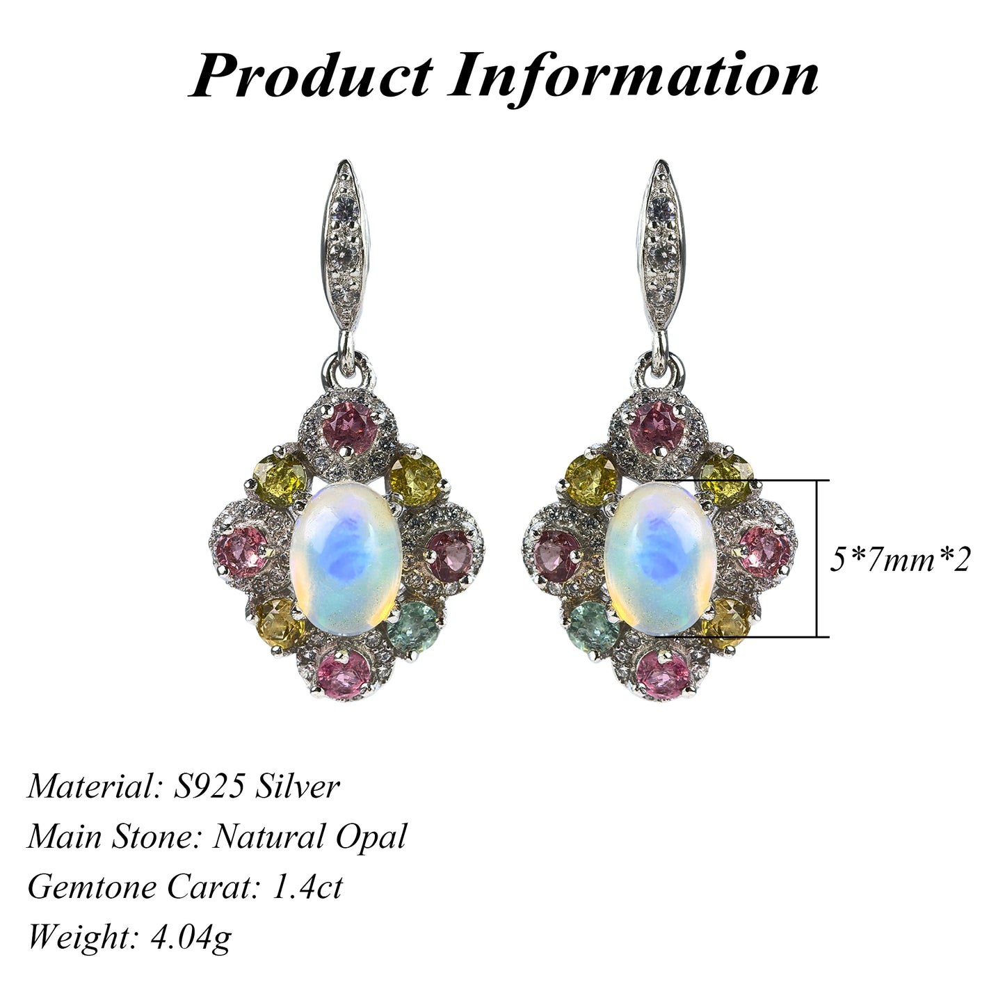 Delicate Rhodium Plated 925 Silver Jewelry Natural Opal Flower Drop Earrings