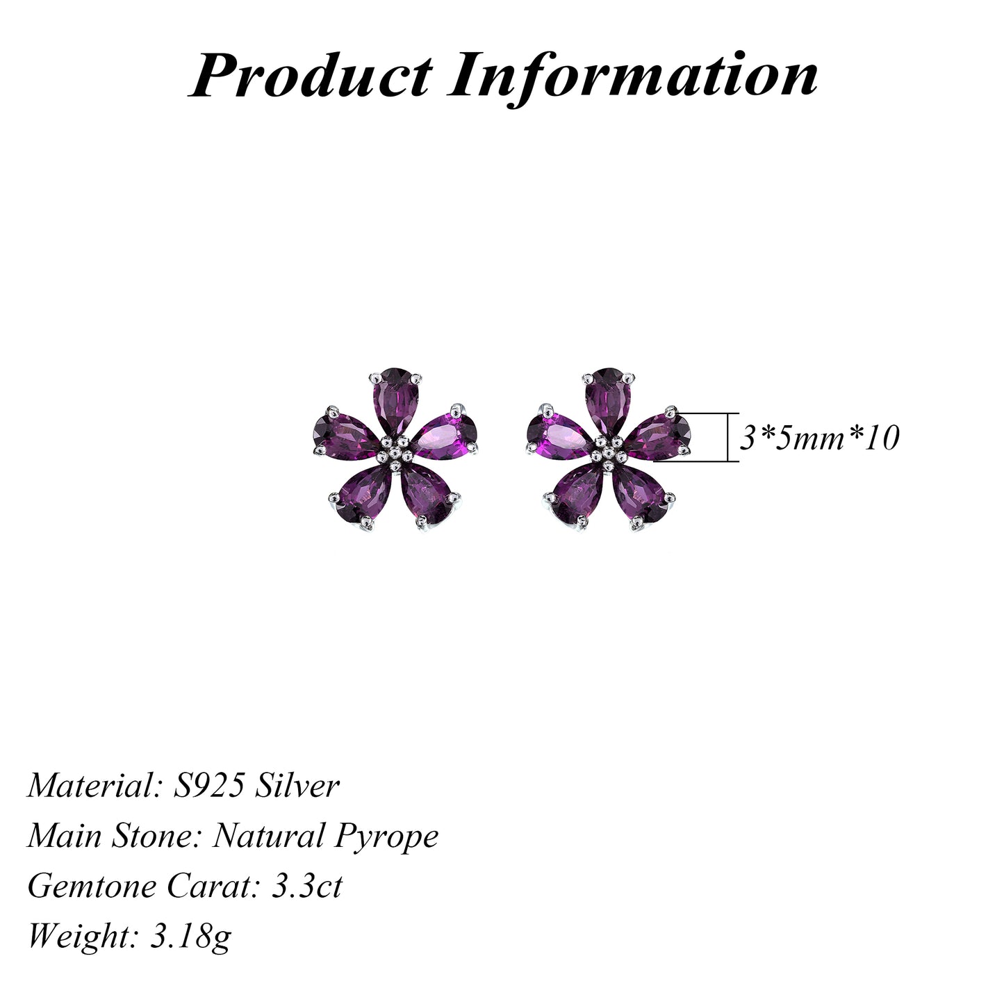 Charming Rhodium Plated S925 Silver Pyrope Flower Stud Earrings