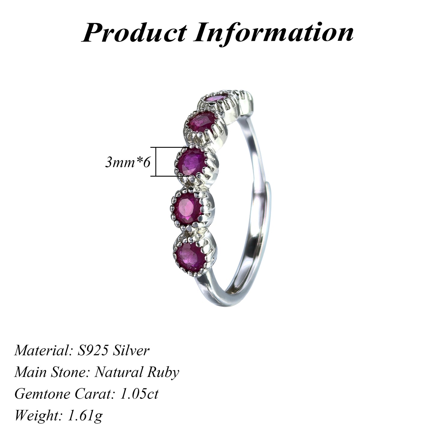Exquisite Rhodium Plated 925 Silver Jewelry Natural Ruby Ring