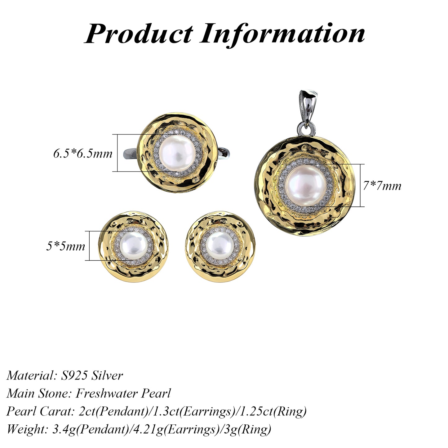Sparkling Rhodium and Gold Plated 925 Sterling Silver Freshwater Pearl Jewelry Set