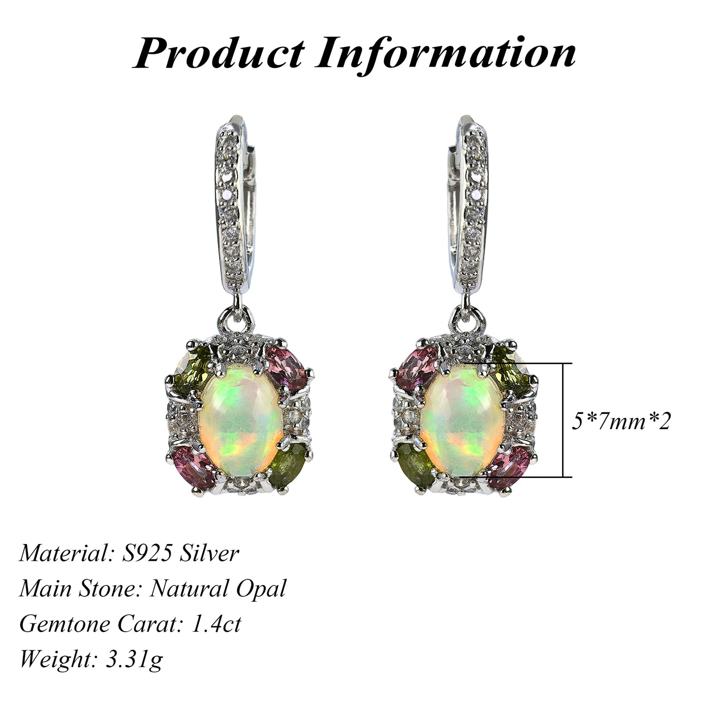 Delicate Rhodium Plated 925 Silver Jewelry Natural Opal Drop Earrings