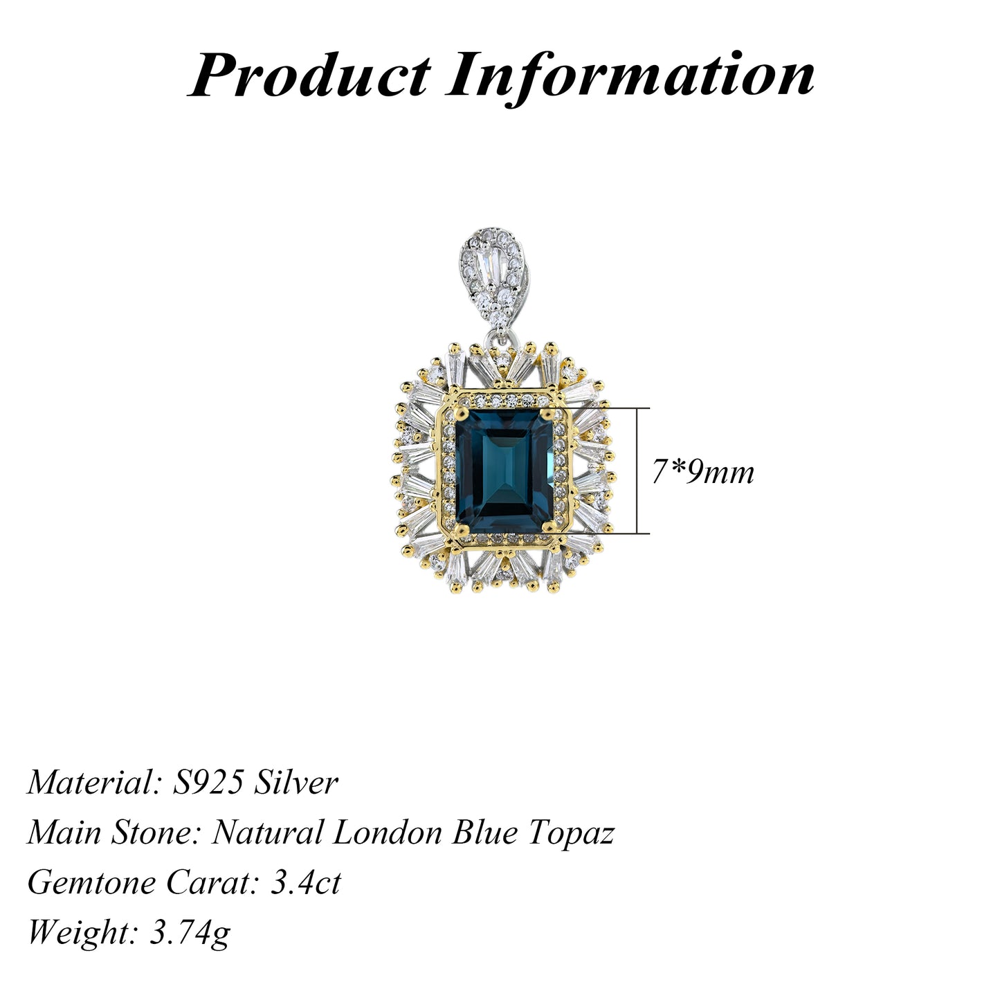 Unique Dual Color Plated Silver 925 Pendant with Natural London Blue Topaz
