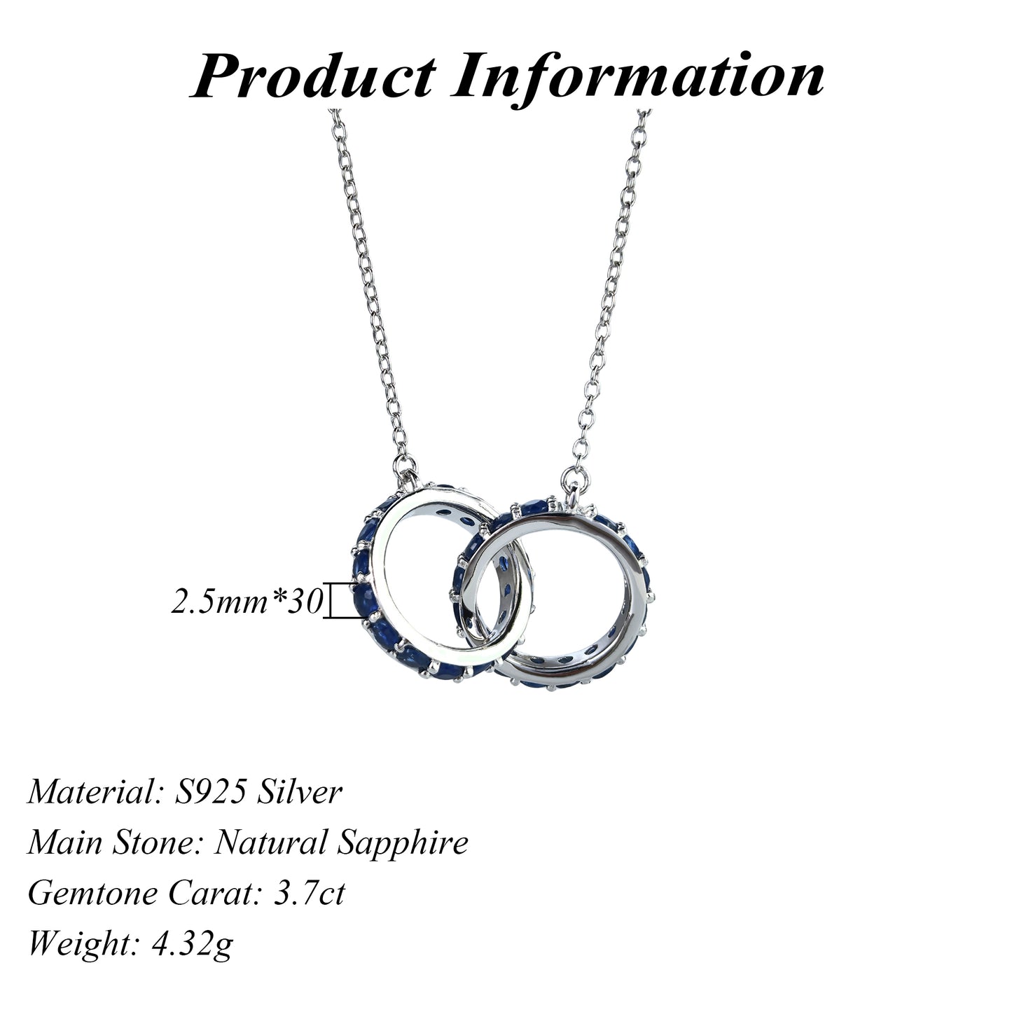 Delicate Rhodium Plated 925 Silver Jewelry Natural Sapphire Necklace