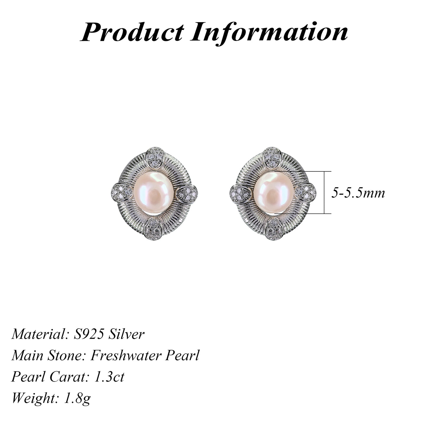Unique Rhodium Plated Silver 925 Jewelry Freshwater Pearl Stud Earrings
