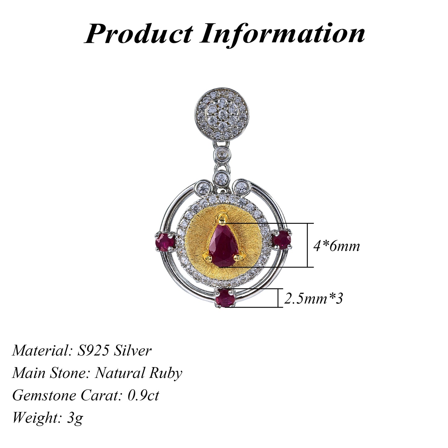 Graceful Dual Color Plated 925 Silver Jewelry Natural Ruby Pendant