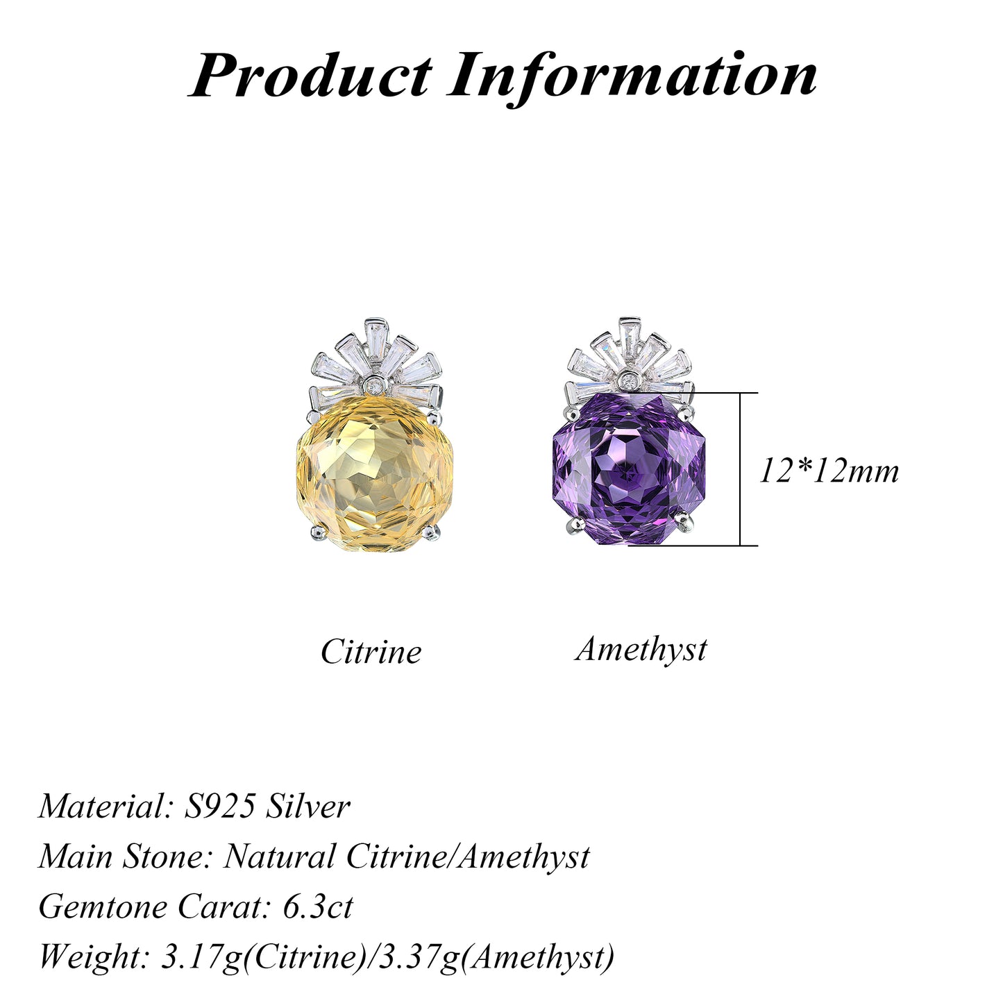 Elegant 925 Sterling Silver Pendant Rhodium Plated with Natural Amethyst/Citrine Pendants