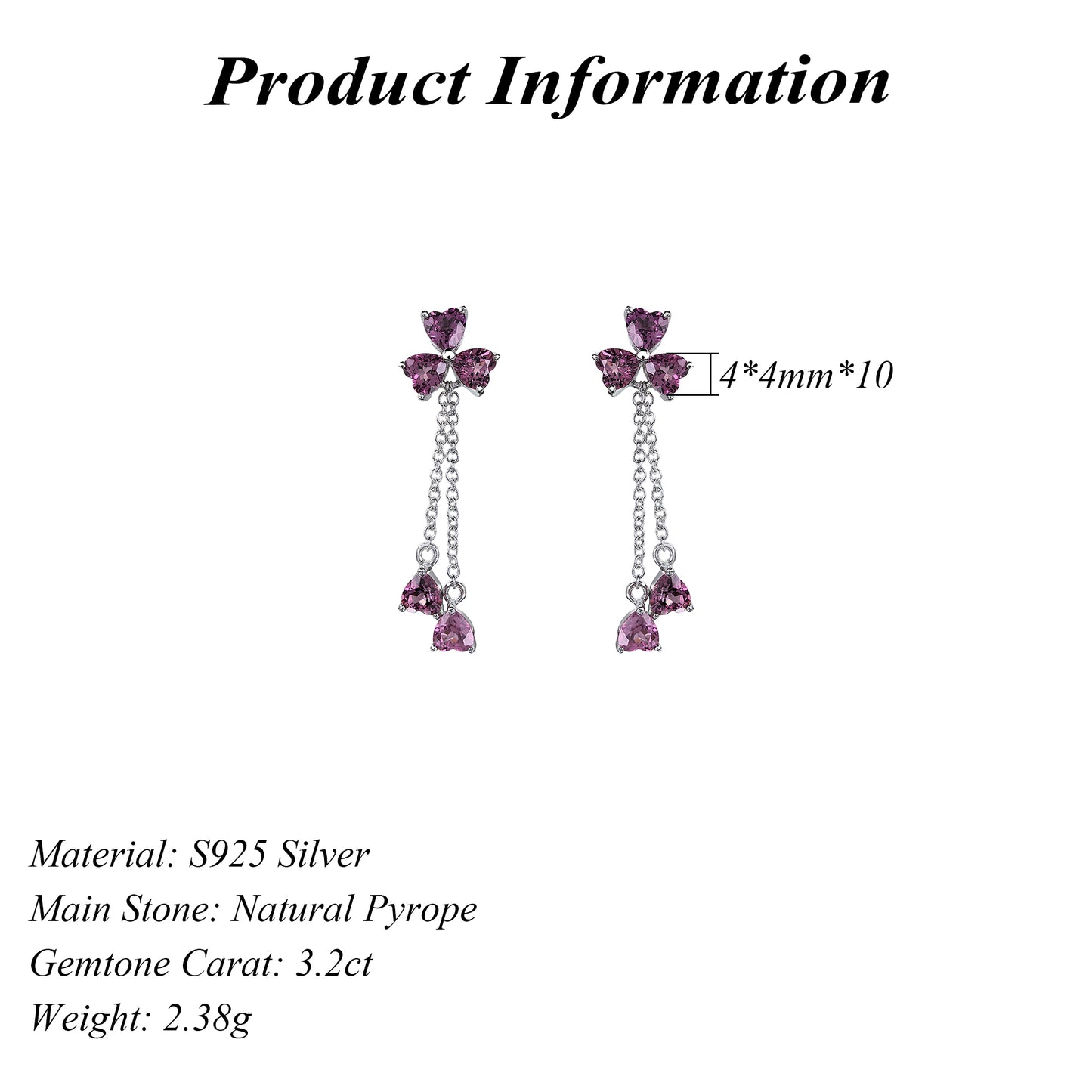 S925 Silver Jewelry Natural Pyrope Clover Drop Earrings for Women Fine Earrings