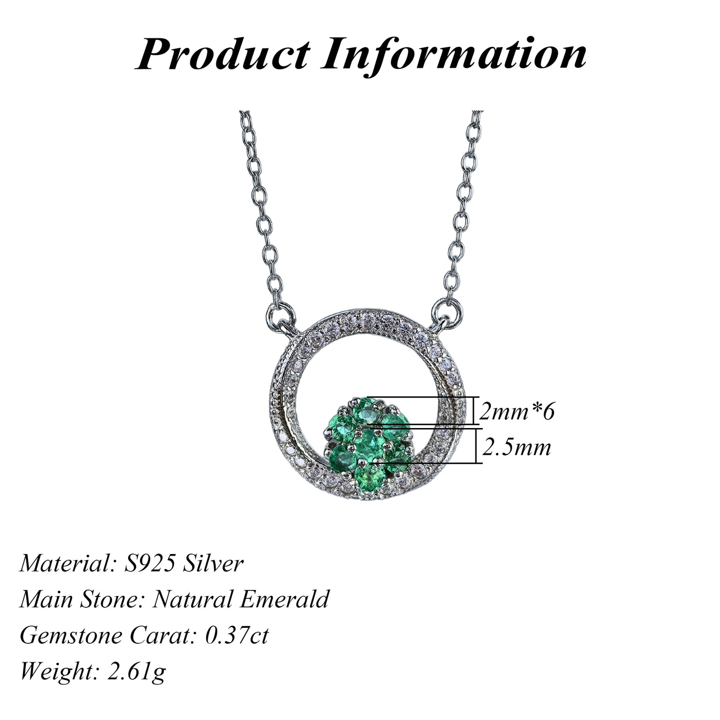 Exquisite Rhodium Plated 925 Silver Jewelry Natural Emerald Necklace