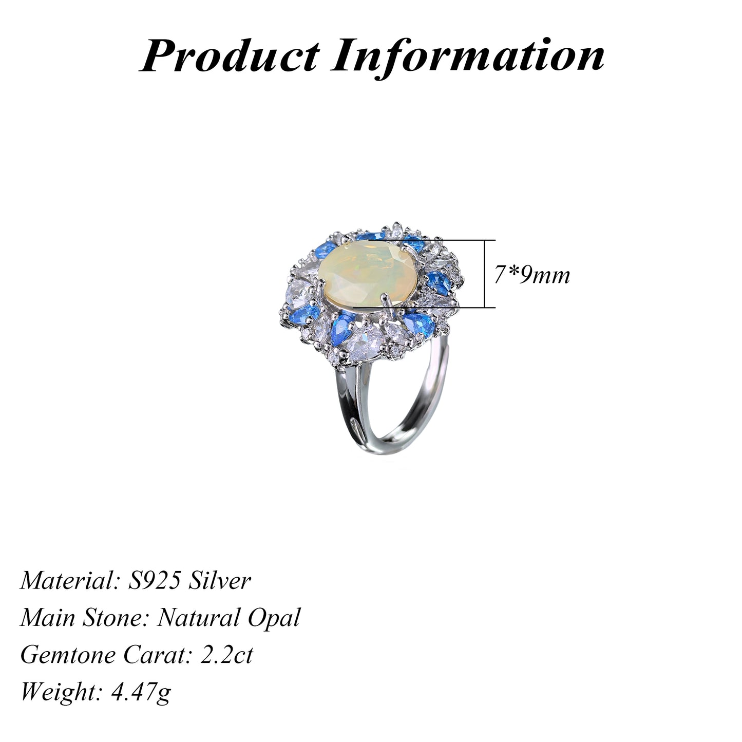 Sparkling Rhodium Plated Silver 925 Jewelry Natural Opal Ring for Women Fine Rings