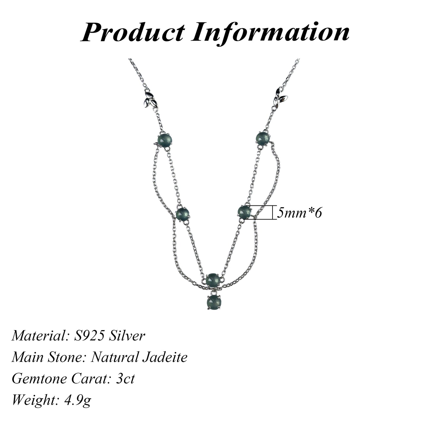 Gorgeous Rhodium Plated Silver 925 Jewelry Natural Jadeite Necklace