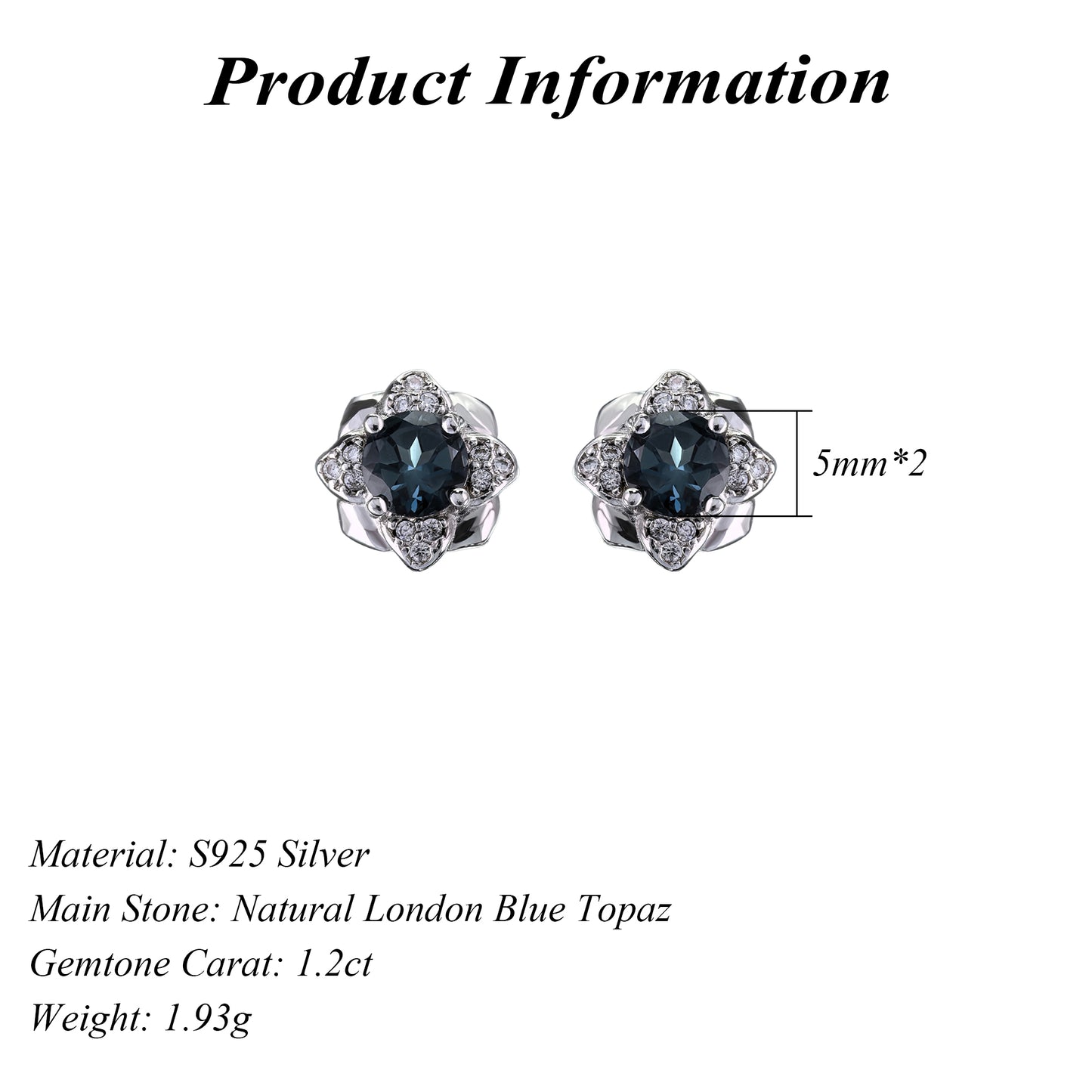 Exquisite Rhodium Plated S925 Silver Natural London Blue Topaz Clover Stud Earrings