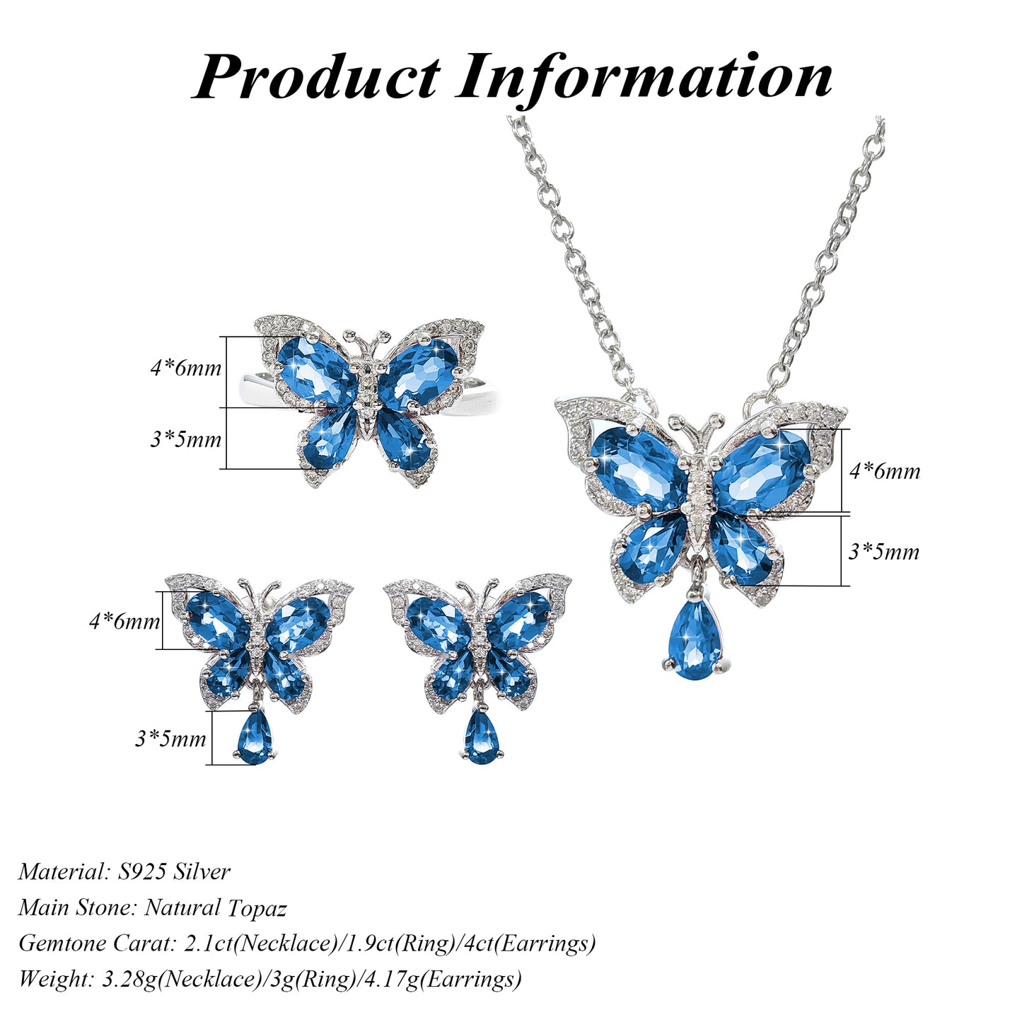 925 Silver Jewelry Rhodium Plated Natural London Blue Topaz Jewelry Set