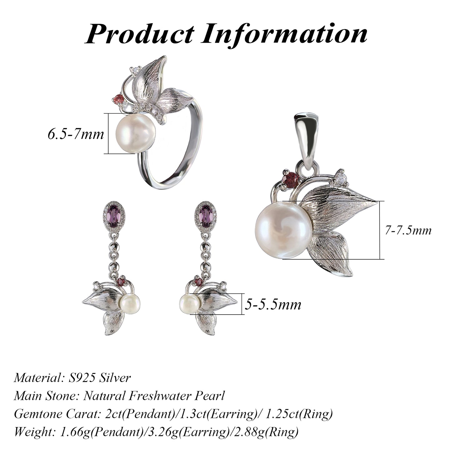 Lustrous 925 Sterling Silver Jewelry Sets Rhodium Plated Freshwater Pearl