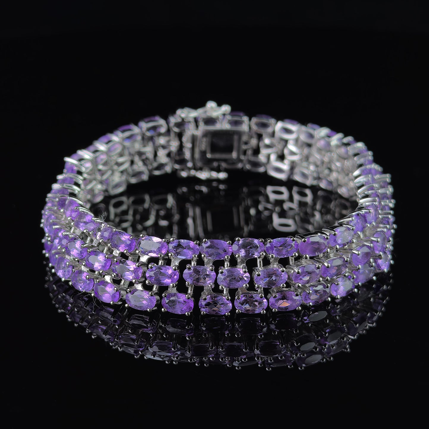 Luxurious Rhodium Plated Silver 925 Jewelry Natural Amethyst Bracelet