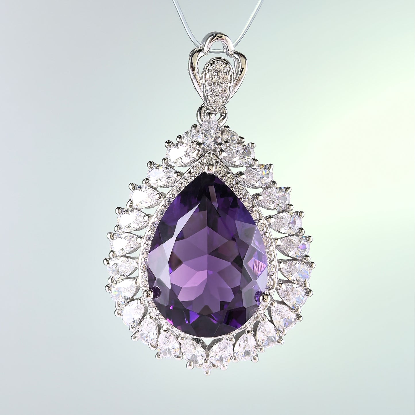Sparkling Rhodium Plated 925 Silver Jewelry Natural Amethyst Pendant