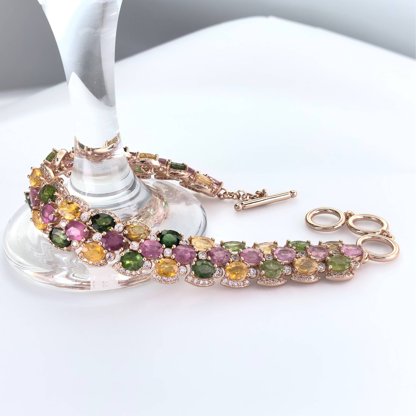 Luxurious Rose Gold Plated Sterling Silver 925 Bracelet Natural Tourmaline Jewellery