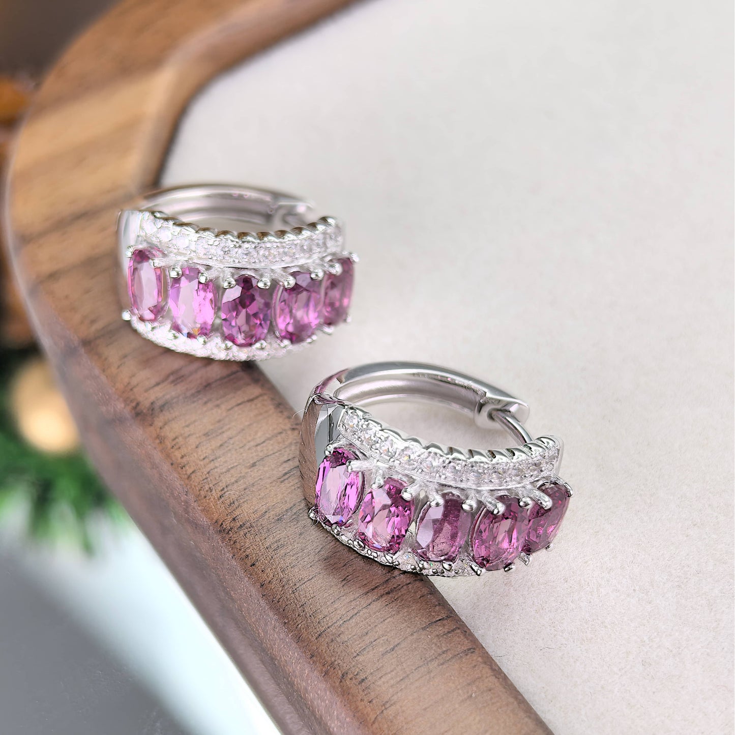 Gorgeous Rhodium Plated 925 Silver Jewelry Natural Pyrope Hoop Earrings