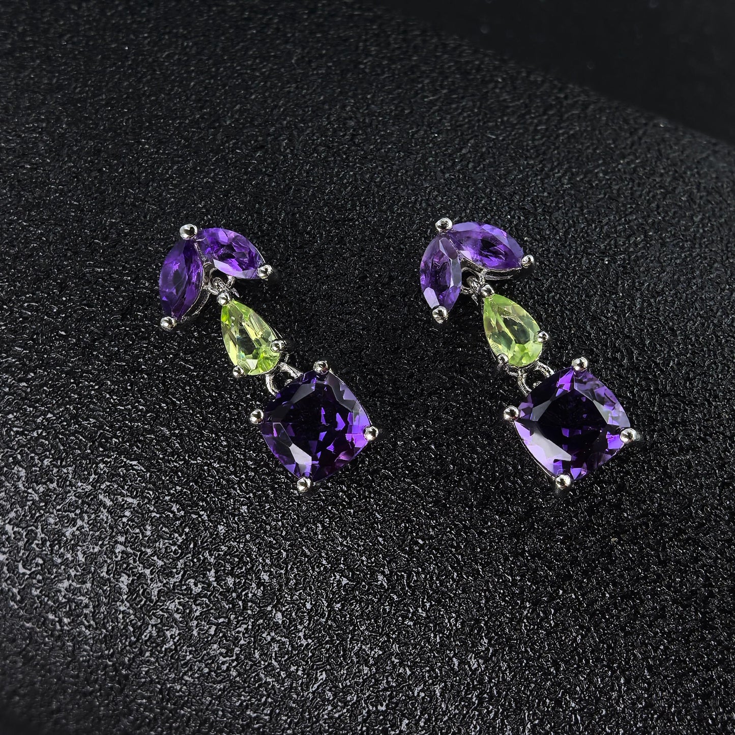 Elegant Rhodium Plated 925 Silver Jewelry Multiple Natural Gemstone Drop Earrings