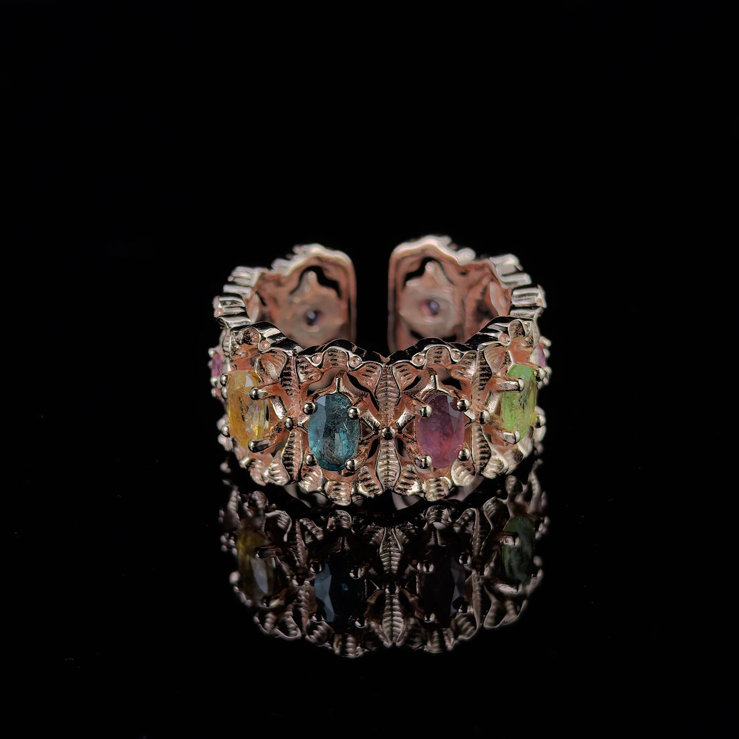 Elegant Rose Gold Plated 925 Silver Jewelry Natural Tourmaline Ring