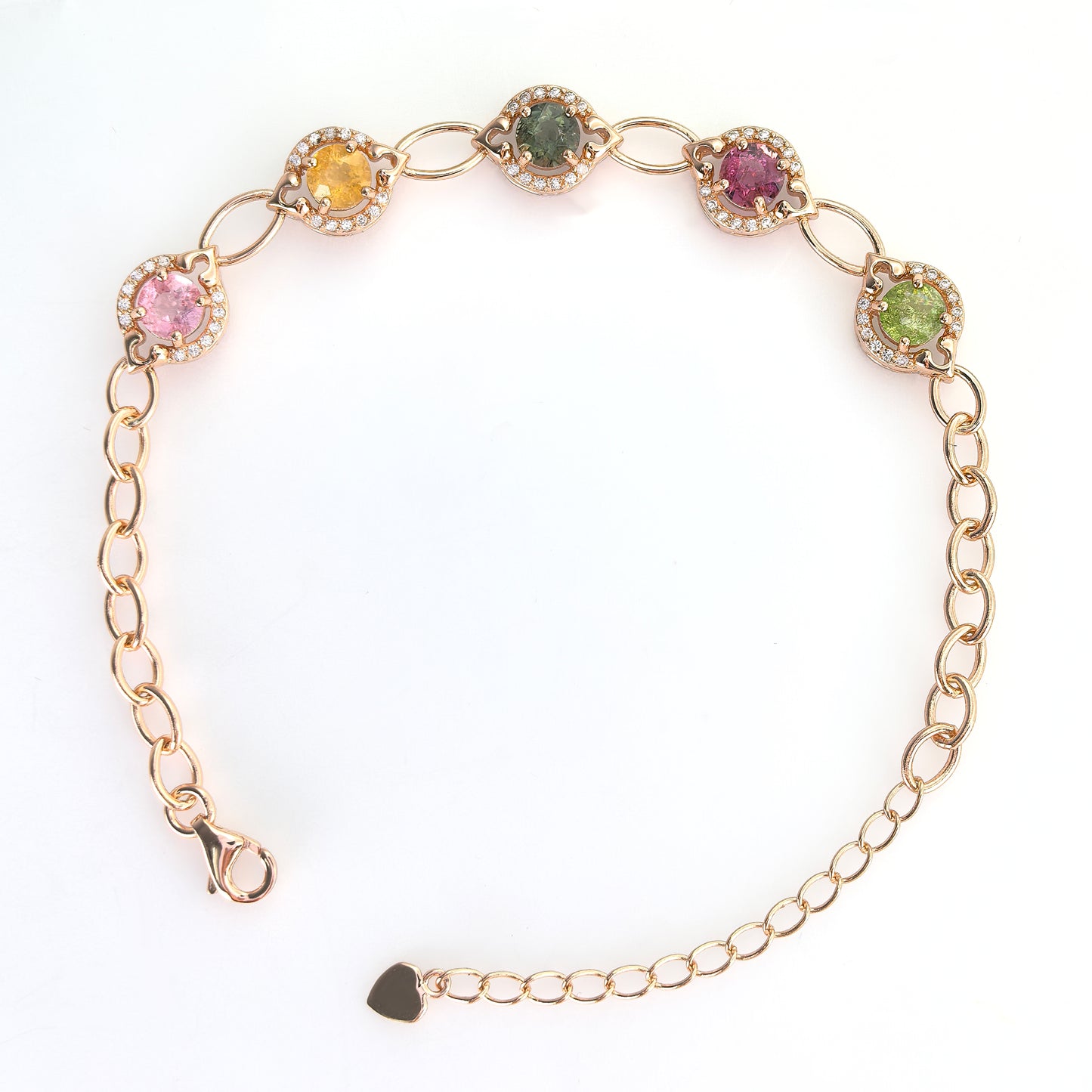 925 Sterling Silver Natural Tourmaline Bracelet Rose Gold Plated Trendy Design for Women's Daily Wear Party or Wedding Gift