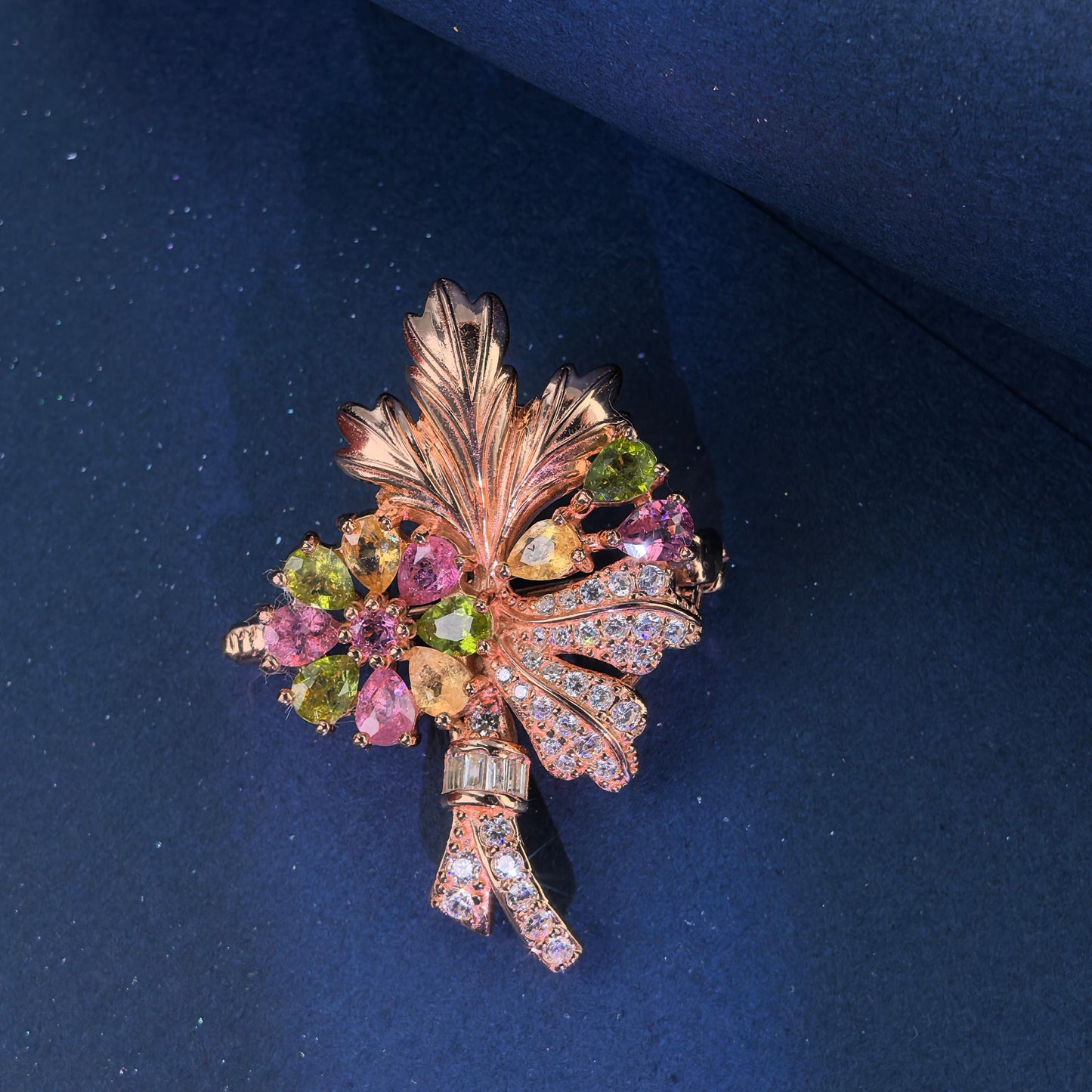 Delicate Rose Gold Plated Silver 925 Jewelry Natural Tourmaline Flower Brooch