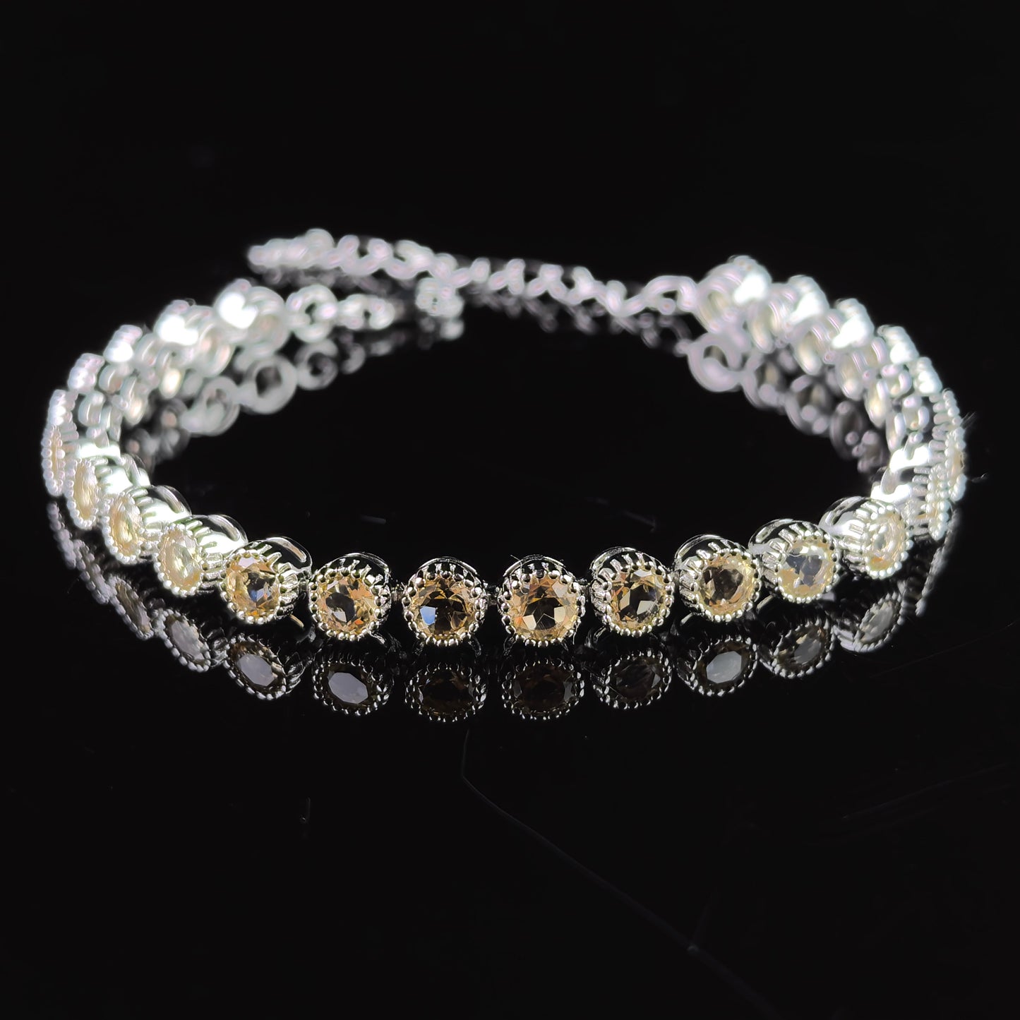 Delicate Rhodium Plated Silver 925 Jewelry Natural Citrine Bracelet