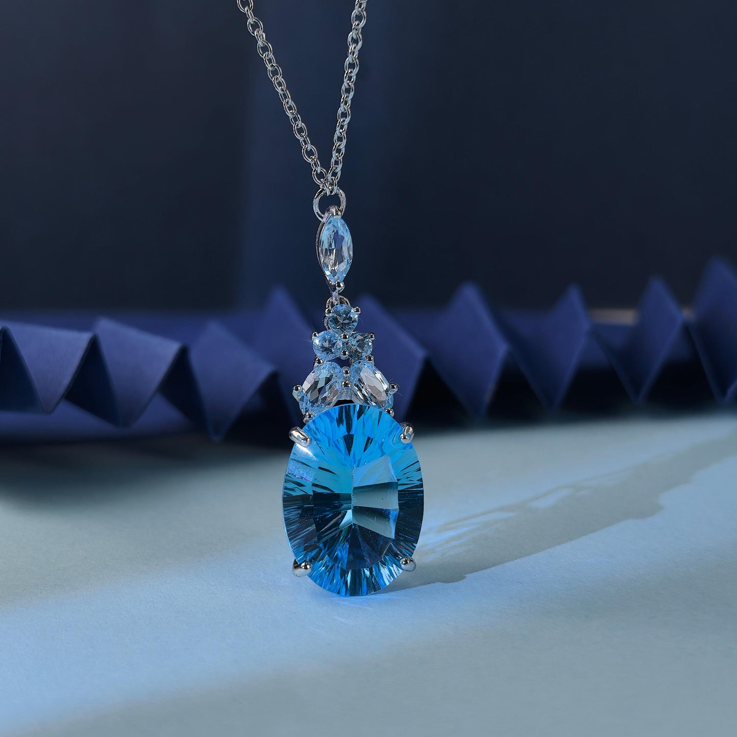 Elegant Rhodium Plated Silver 925 Jewelry Natural Sky Blue Topaz Necklace