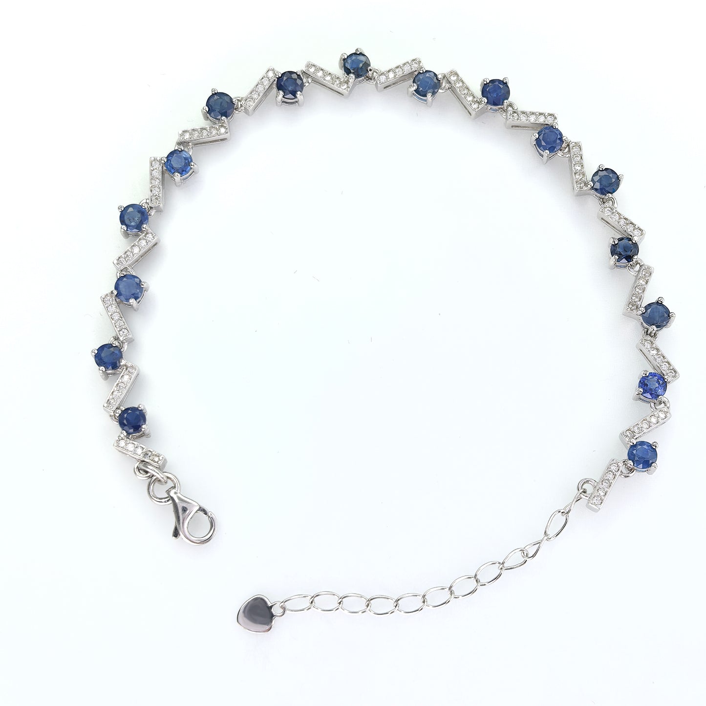 Elegant 925 Silver Jewelry Rhodium Plated with Natural Sapphire Bracelet