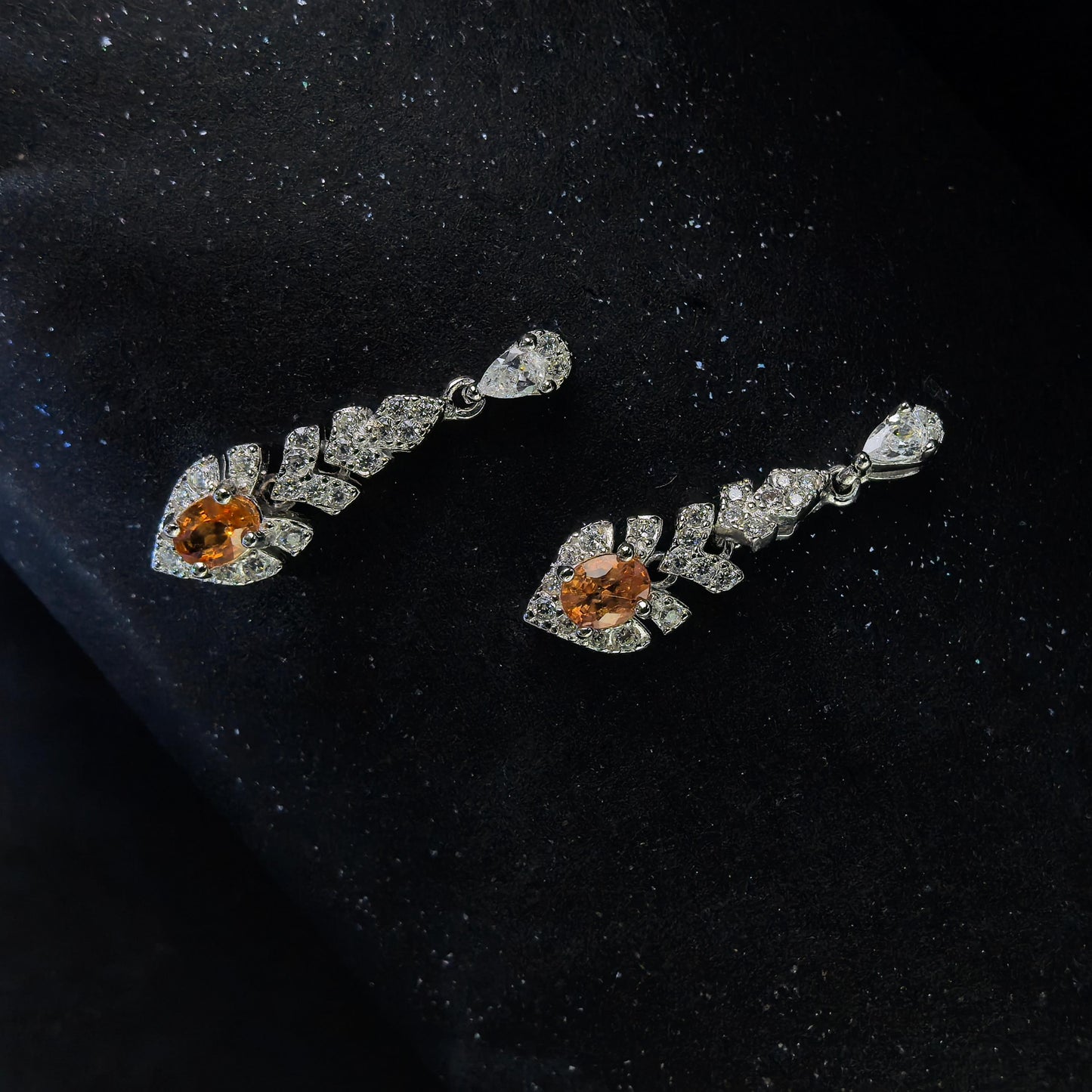 Elegant Rhodium Plated 925 Silver Jewelry Natural Mandarin Sapphire Drop Earrings