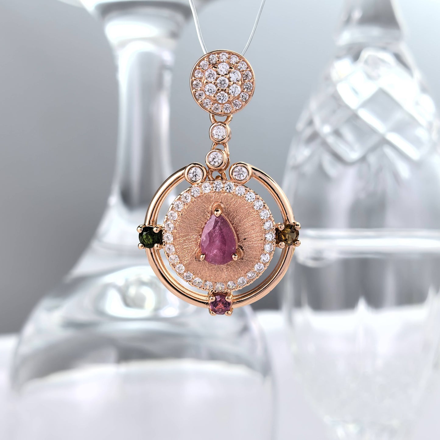Charming Rose Gold Plated Silver 925 Jewelry Natural Tourmaline Pendant