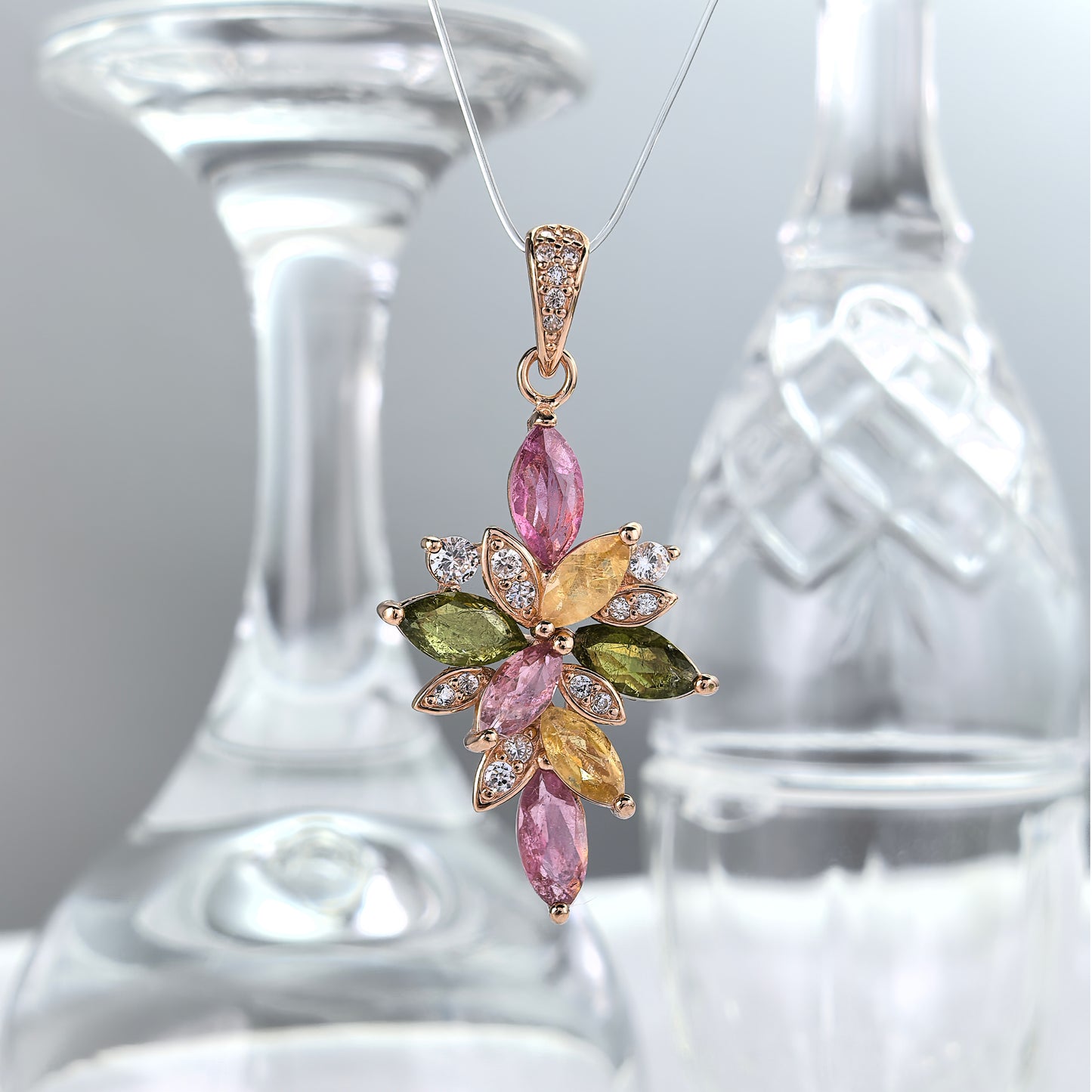 Gorgeous Rose Gold Plated 925 Sterling Silver Natural Tourmaline Leaf Pendant