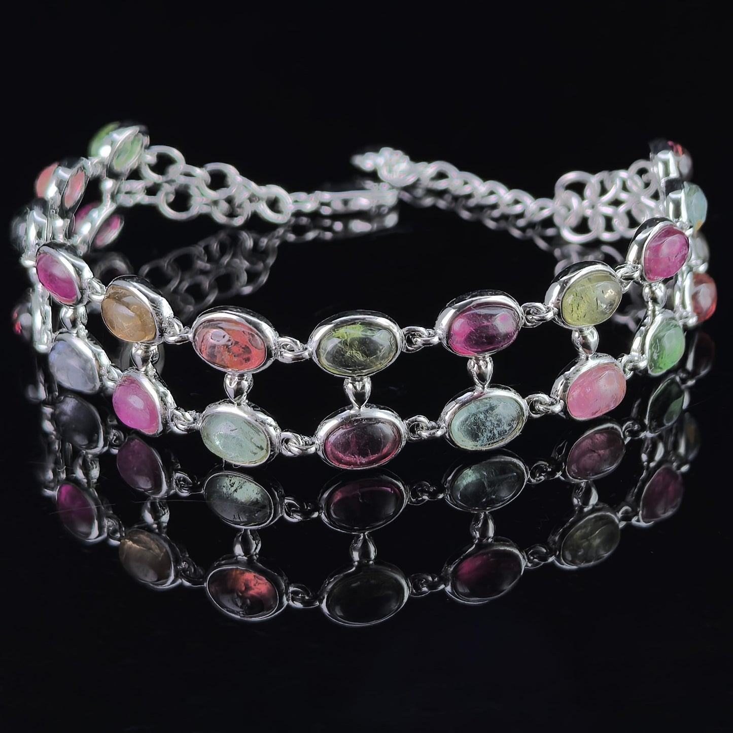 Luxurious Rhodium Plated Silver 925 Jewelry Natural Tourmaline Bracelet