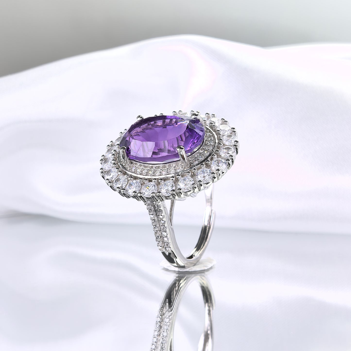 Gorgeous Rhodium Plated Silver 925 Jewelry Natural Amethyst Ring