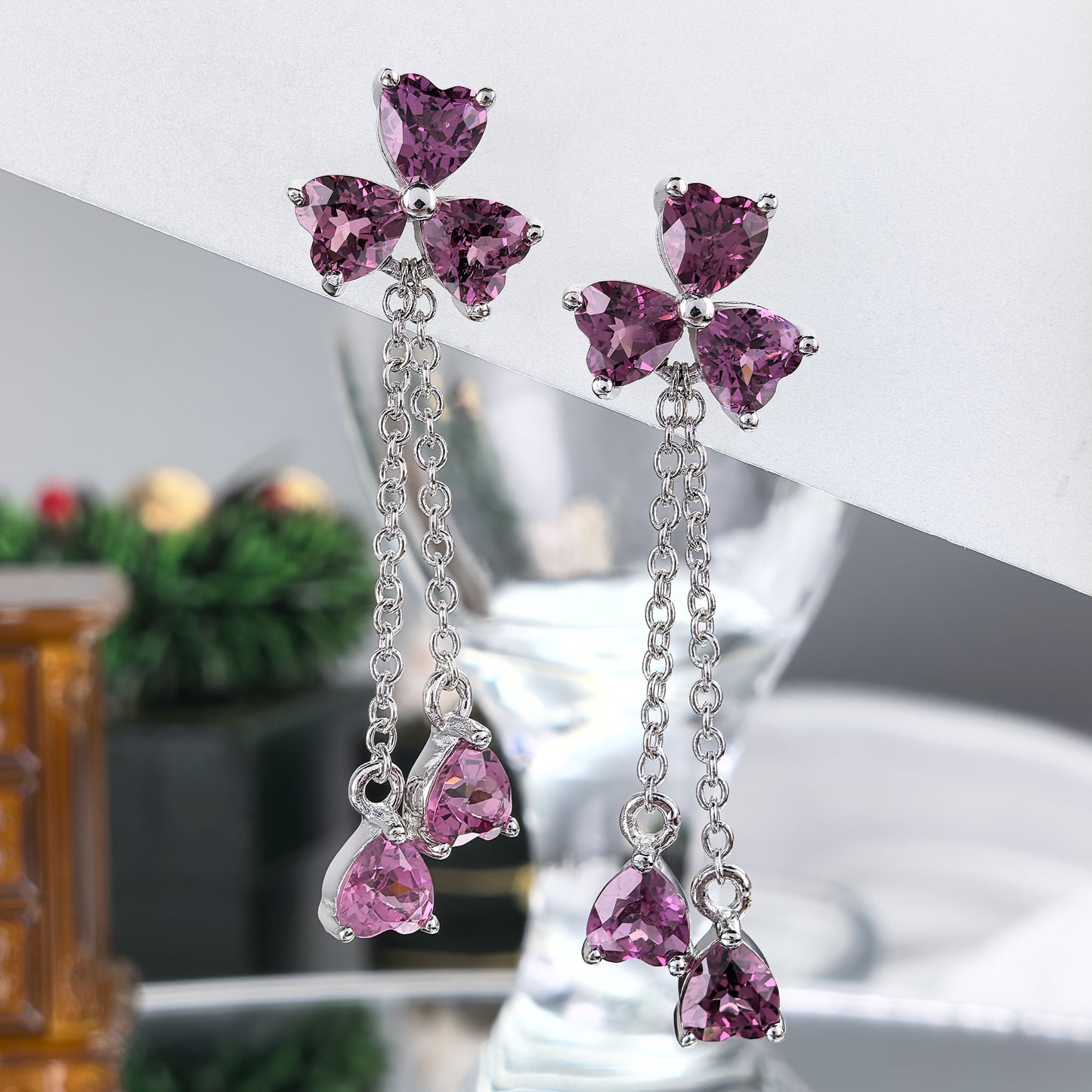 S925 Silver Jewelry Natural Pyrope Clover Drop Earrings for Women Fine Earrings
