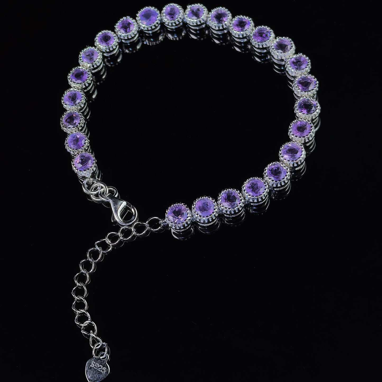 Elegant Rhodium Plated Silver 925 Jewelry Natural Amethyst Bracelet