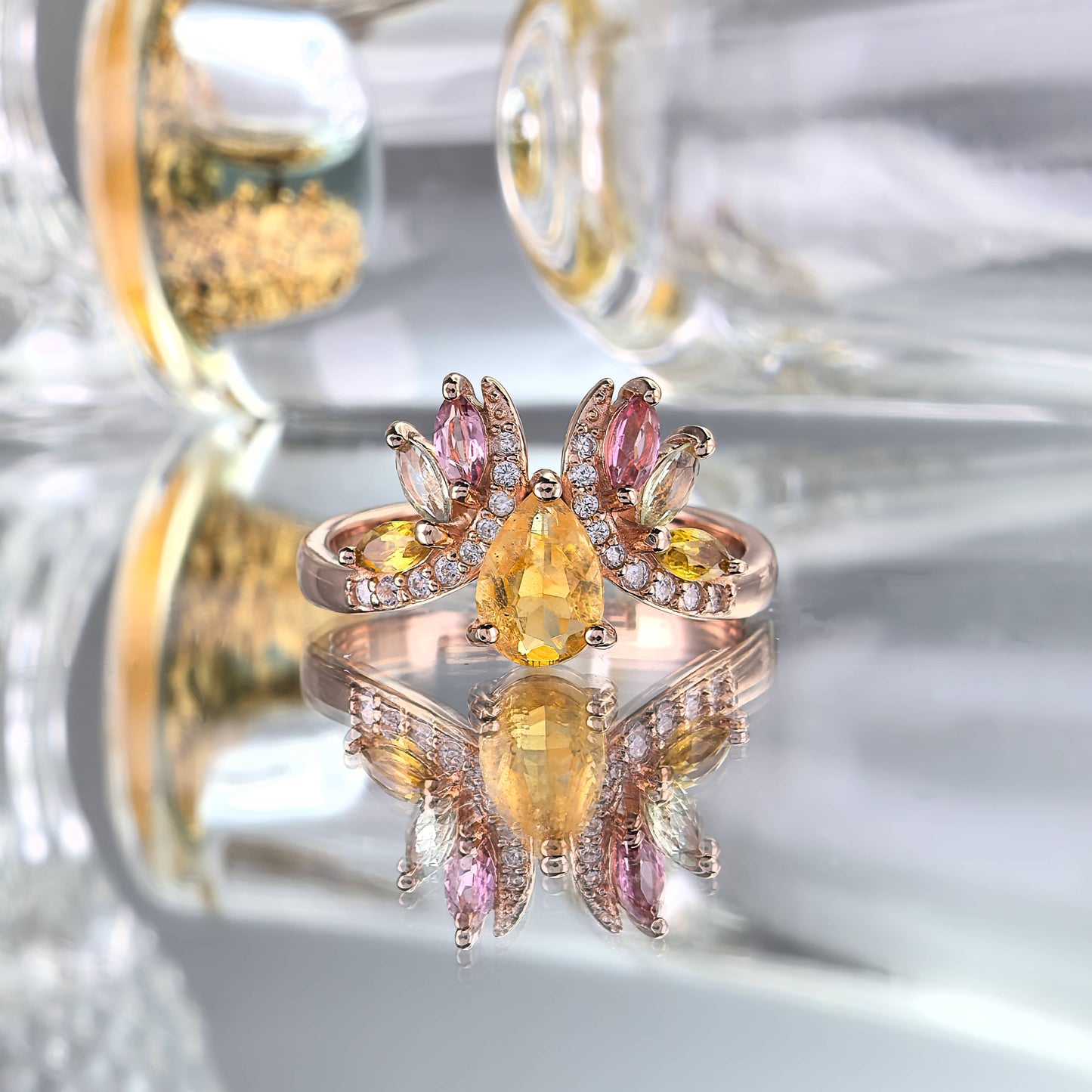 Charming Rose Gold Plated Silver 925 Jewelry Natural Tourmaline Ring