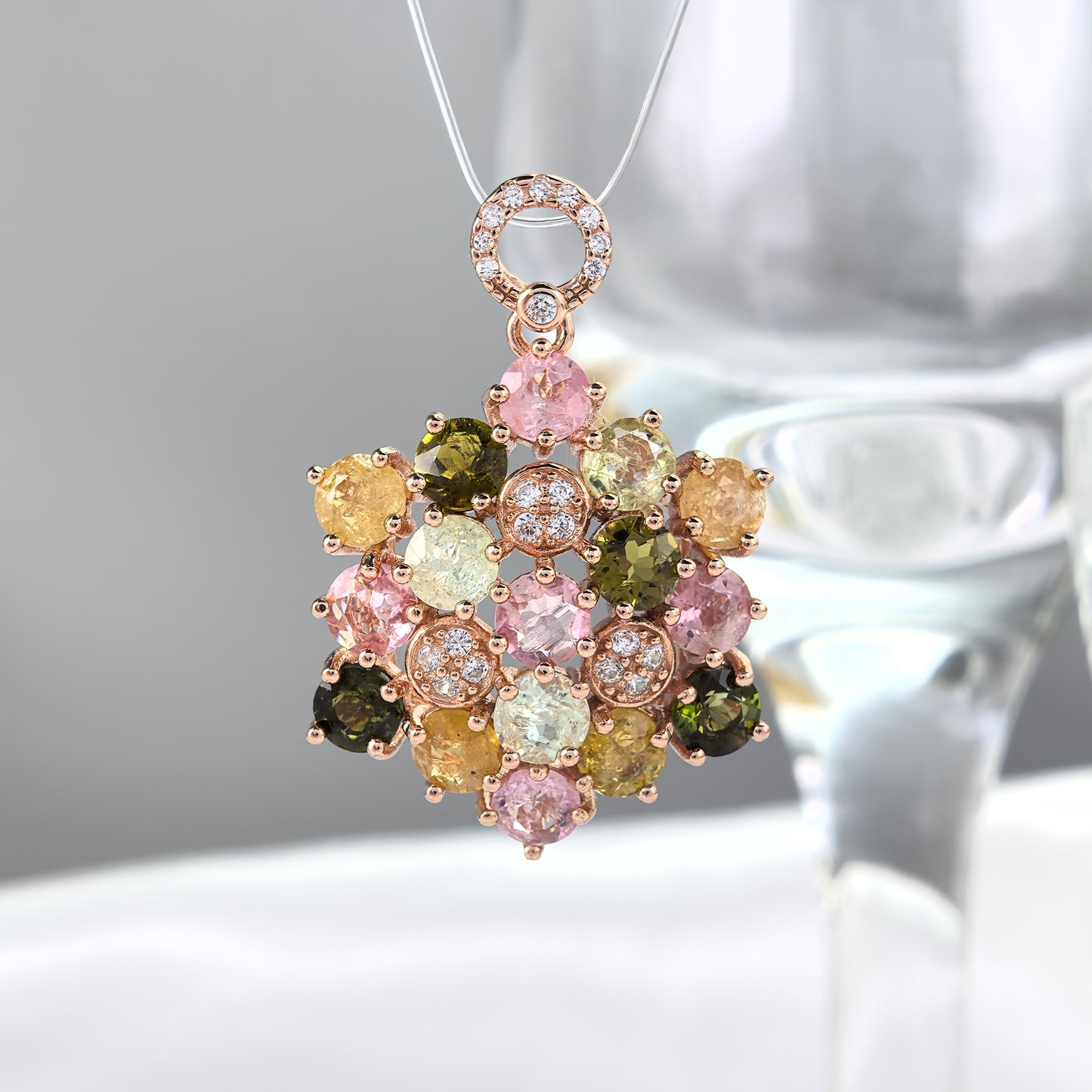 Delicate Rose Gold Plated 925 Sterling Silver Natural Tourmaline Pendant