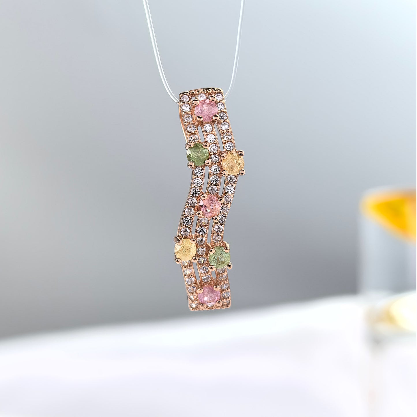 Elegant Rose Gold Plated 925 Silver Jewelry Natural Tourmaline Pendant