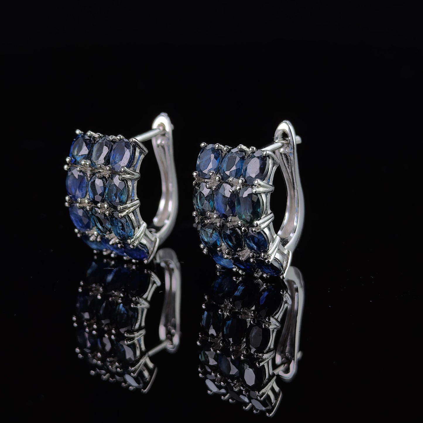 Noble Rhodium Plated Silver 925 Jewelry Natural Sapphire Hoop Earrings