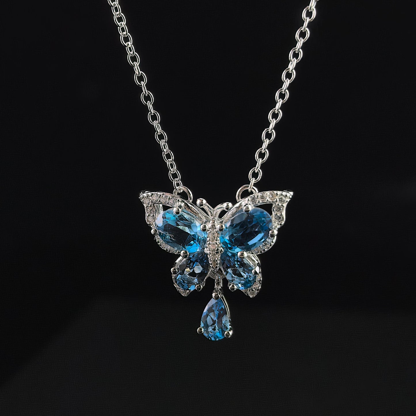 925 Silver Jewelry Rhodium Plated Natural London Blue Topaz Jewelry Set